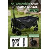 Pequip Katlanabilir Kamp Plaj Arabası - 100 Kg Kapasiteli Frenli Kalın Teker Rulmanlı Katlanır Taşıma Vagonu - Piknik Pazar El Arabası