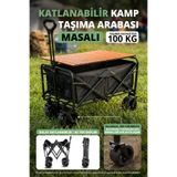 Pequip Katlanabilir Masalı Kamp Plaj Arabası - 100 Kg Kapasiteli Frenli Kalın Teker Rulmanlı Katlanır Taşıma Vagonu - Piknik Pazar El Arabası