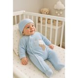 Pera Baby Yıldız ve Ayıcık Nakışlı Kadife Bebe Tulum - Mavi - 9 - 12 Ay
