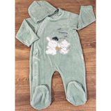 Pera Bebe Çıtçıtlı Patikli ve Şapkalı Kadife Tulum - Su Yeşili - 9 - 12 Ay