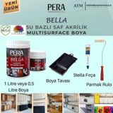 Pera Bella Su Bazlı Saf Akrilik Hobi Boyası 4 Parça Set 0,5 Litre Boya - Boya Tavası - Stella İpek Fırça - Parmak Rulo (Fayans-Mermer-Tezgah-Kapı-Dolap-Iç Cephe-Dönüşüm-Mutfak-Banyo-Plastik-Ahşap) - Beyaz