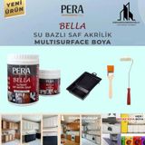 Pera Bella Su Bazlı Saf Akrilik Hobi Boyası 4 Parça Set 1 Litre Boya - Boya Tavası - Stella İpek Fırça - Parmak Rulo (Fayans-Mermer-Tezgah-Kapı-Dolap-Iç Cephe-Dönüşüm-Mutfak-Banyo-Plastik-Ahşap) - Beyaz