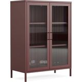 Pera Camlı Metal Dolap 110 Cm, Cam Kapaklı Vitrin - Büfe - Kitaplık ve Çok Amaçlı Dolap ( Raf Ayarlanabilir) Ral 3005 Mürdüm