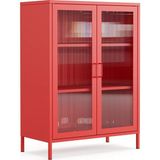 Pera Camlı Metal Dolap 110 Cm, Cam Kapaklı Vitrin - Büfe - Kitaplık ve Çok Amaçlı Dolap ( Raf Ayarlanabilir) Ral 3020 Kırmızı