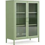 Pera Camlı Metal Dolap 110 Cm, Cam Kapaklı Vitrin - Büfe - Kitaplık ve Çok Amaçlı Dolap ( Raf Ayarlanabilir) Ral 6011 Yeşil