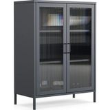 Pera Camlı Metal Dolap 110 Cm, Cam Kapaklı Vitrin - Büfe - Kitaplık ve Çok Amaçlı Dolap ( Raf Ayarlanabilir) Ral 7016 Antrasit