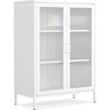 Pera Camlı Metal Dolap 110 Cm, Cam Kapaklı Vitrin - Büfe - Kitaplık ve Çok Amaçlı Dolap ( Raf Ayarlanabilir) Ral 9016 Beyaz - 010 - Beyaz