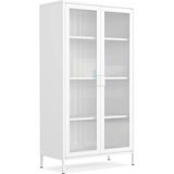 Pera Camlı Metal Dolap 150 Cm, Cam Kapaklı Vitrin - Büfe - Kitaplık ve Çok Amaçlı Dolap ( Raf Ayarlanabilir) - 010 - Beyaz