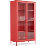 Pera Camlı Metal Dolap 150 Cm, Cam Kapaklı Vitrin - Büfe - Kitaplık ve Çok Amaçlı Dolap ( Raf Ayarlanabilir) - Kırmızı