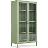 Pera Camlı Metal Dolap 150 Cm, Cam Kapaklı Vitrin - Büfe - Kitaplık ve Çok Amaçlı Dolap ( Raf Ayarlanabilir) Ral 6011 Yeşil