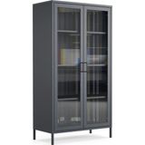 Pera Camlı Metal Dolap 150 Cm, Cam Kapaklı Vitrin - Büfe - Kitaplık ve Çok Amaçlı Dolap ( Raf Ayarlanabilir) Ral 7016 Antrasit