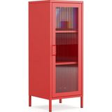 Pera Camlı Metal Dolap 42X110CM, Cam Kapaklı Vitrin - Büfe - Kitaplık ve Çok Amaçlı Dolap ( Raf Ayarlanabilir) Ral 3020 Kırmızı - 42 x 110 cm