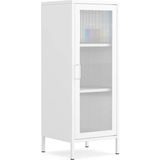 Pera Camlı Metal Dolap 42X110CM, Cam Kapaklı Vitrin - Büfe - Kitaplık ve Çok Amaçlı Dolap ( Raf Ayarlanabilir) Ral 9016 Beyaz - 010 - Beyaz - 42 x 110 cm