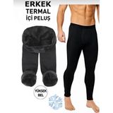Pera Fitol Erkek Içi Peluş Termal Tayt Kışlık Peluşlu Polarlı Likralı Polar Termal Içlik - 2XL - Siyah
