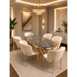 Pera Gold Serisi 6 Kişilik Krem Kumaş 90*168 Irony Lake Panel Yemek Masası Takımı – Luxury Concept
