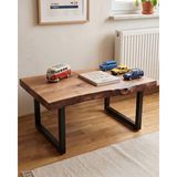 Pera Home Doğal Ceviz Kütük Orta Sehpa Masif Ahşap Live Edge Tasarım Metal Ayaklı Salon Sehpası - 50X40 cm - 50x40cm