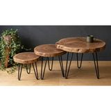 Pera Home Doğal Masif Ceviz Kütük Yan Sehpa - Firkete Metal Ayaklı Ahşap Sehpa - 2'li Zigon Sehpa Seti - Small, Medium ve Large - 3'lü Set – S + M + L