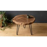 Pera Home Doğal Masif Ceviz Kütük Yan Sehpa - Firkete Metal Ayaklı Ahşap Sehpa - Tekli Zigon Sehpa - Medium 30–35 cm