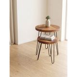 Pera Home Masif Ceviz Oval Yan Sehpa - Firkete Metal Ayaklı Ahşap Tekli Zigon Sehpa – Small 20–25CM - 2'li Set – S + M