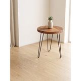 Pera Home Masif Ceviz Oval Yan Sehpa - Firkete Metal Ayaklı Ahşap Tekli Zigon Sehpa – Small 20–25CM - Medium 30–35 cm