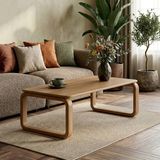 Pera Home Masif Meşe Doğal Ahşap Orta Sehpa - Oval Ayaklı Iskandinav Tasarım Salon Sehpası, Japandi, 110X50CM