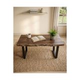 Pera-Home UK Doğal Ceviz Kütük Orta Sehpa Masif Ahşap Live Edge Tasarım Metal Ayaklı Salon Sehpası - 70x40 cm