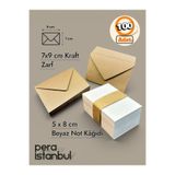 Pera İstanbul 100 Adet 7x9Cm Kahverengi Çaycuma Kraft Zarf ve Not Kağıdı Düğün Davetiye Lüks Tebrik Kartı Mektup