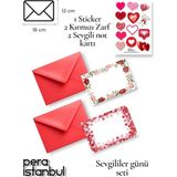 Pera İstanbul 2 Adet Kırmızı 13X18 Zarf 2 Adet Hediyelik Not Kartı 1 Adet Sticker Set Sevgililer Günü Yıl Dönümü - Çok Renkli - Tek Seçenek