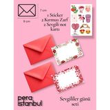 Pera İstanbul 2 Adet Kırmızı 7x9 Zarf 2 Adet Hediyelik Not Kartı 1 Adet Sticker Set Sevgililer Günü Yıl Dönümü - Çok Renkli - Tek Seçenek