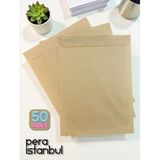Pera İstanbul 50 Adet 24x32 cm Kraft Davetiye Lüks Tebrik Kartı Mektup Mühür Cüzdan Büyük Kapasiteli Torba Zarf