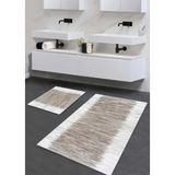 Pera Life Halı yıkanabilir Kaymaz Pamuk Dokuma Taban Çizgili Desenli 60X100-50X60 2'li Banyo Paspası Klozet Takım - Gri