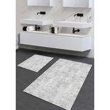 Pera Life Halı yıkanabilir Kaymaz Pamuk Dokuma Taban Düz Gri Desenli 60X100-50X60 2'li Banyo Paspası Klozet Takım