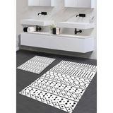 Pera Life Halı yıkanabilir Kaymaz Pamuk Dokuma Taban Geometrik Desenli 60X100-50X60 2'li Banyo Paspası Klozet Takım - Gri