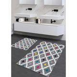 Pera Life Halı yıkanabilir Kaymaz Pamuk Dokuma Taban Geometrik Renkli Desen 60X100-50X60 2'li Banyo Paspası Klozet Takım - Gri