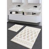 Pera Life Halı yıkanabilir Kaymaz Pamuk Dokuma Taban Geometrik Zikzak Desenli 60X100-50X60 2'li Banyo Paspası Klozet Takım - Gri