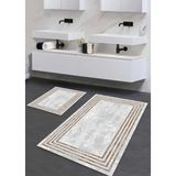 Pera Life Halı yıkanabilir Kaymaz Pamuk Dokuma Taban Kahve Çerçeveli Desen 60X100-50X60 2'li Banyo Paspası Klozet Takım - Gri