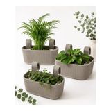 Pera Modern Balkon ve Küpeşte Saksısı 3,2 Litre Krem Plastik Askılı Dikdörtgen 3'lü Set - Çok Renkli