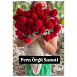PERA ÖRGÜ SANATI El Örgüsü Buket Şal Battaniye 110 Cm 40 adet güllü Çiçekli Battaniye Hediyelik Çeyizlik