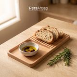 Pera Wooden Groove Kanallı Kayın Ahşap Ekmeklik & Sunum Tabağı - Bej