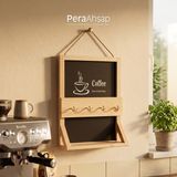 Pera Wooden Nook Kara Tahtalı Kahve Köşesi Raflı Kupa Askılığı 30X40 cm - Bej