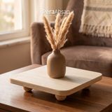 Pera Wooden Stage Top Ayaklı Ahşap Sunumluk Dekoratif Stand Çam Nihale 23X23 cm - Bej
