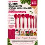 Perağ İvory Isıya Dayanıklı Silikon Kevgir Kepçe Spatula Kaşık Maşa Seti (30-28-22-20 cm) 8 Parça