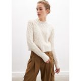 Peraluna Adelıne Sweater Bisiklet Yaka Saç Örgü Kadın Triko Kazak - Ekru - M