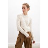 Peraluna ADELINE SWEATER Bisiklet Yaka Saç Örgü Kadın Triko Kazak - Ekru