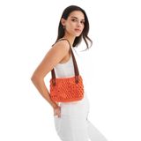 Peraluna AİLA BAG %100 Pamuk Çiçek Desen El Yapımı Kadın Triko Çanta - Neon Turuncu