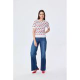 Peraluna Alice's Cherry, Kiraz Desenli Kadın Triko Yazlık Bluz - EKRU MULTİ