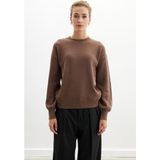 Peraluna Annette Pullover Bisiklet Yaka Büzgü Kol Kadın Triko Kazak - Sütlü Kahve - XL