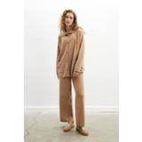 Peraluna DENISE CARDIGAN Polo Yaka Geniş Kesim Pamuk-Yün Kadın Triko Hırka - Camel