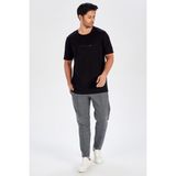 Peraluna Göğüs Fermuarlı Uzun Erkek T-Shirt - Siyah
