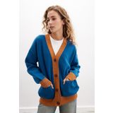 Peraluna JOSEPHINE CARDIGAN V Yaka Jakarlı Geniş Kesim Organik Pamuk-Yün Karışım Kadın Triko Hırka - Multi